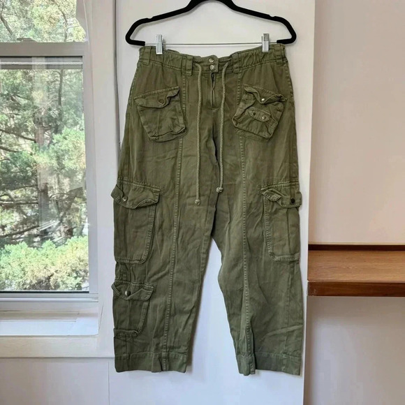 New Free People Tahiti Cargo Pants Utility Low Rise Jeans Dried Herb Green Small - Picture 5 of 13
